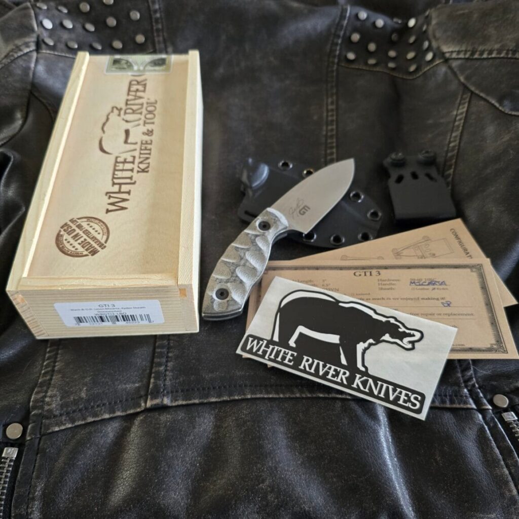 White River GTI 3 Black and OD Green Linen Micarta Stone Washed S35VN WRGTI3-LBO – gallery image 4