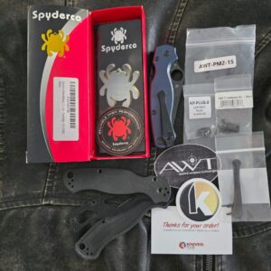 Spyderco PM 2 CPM S45vn with Custom Scales, Clip, and other pictured accessories included C81GPBK2