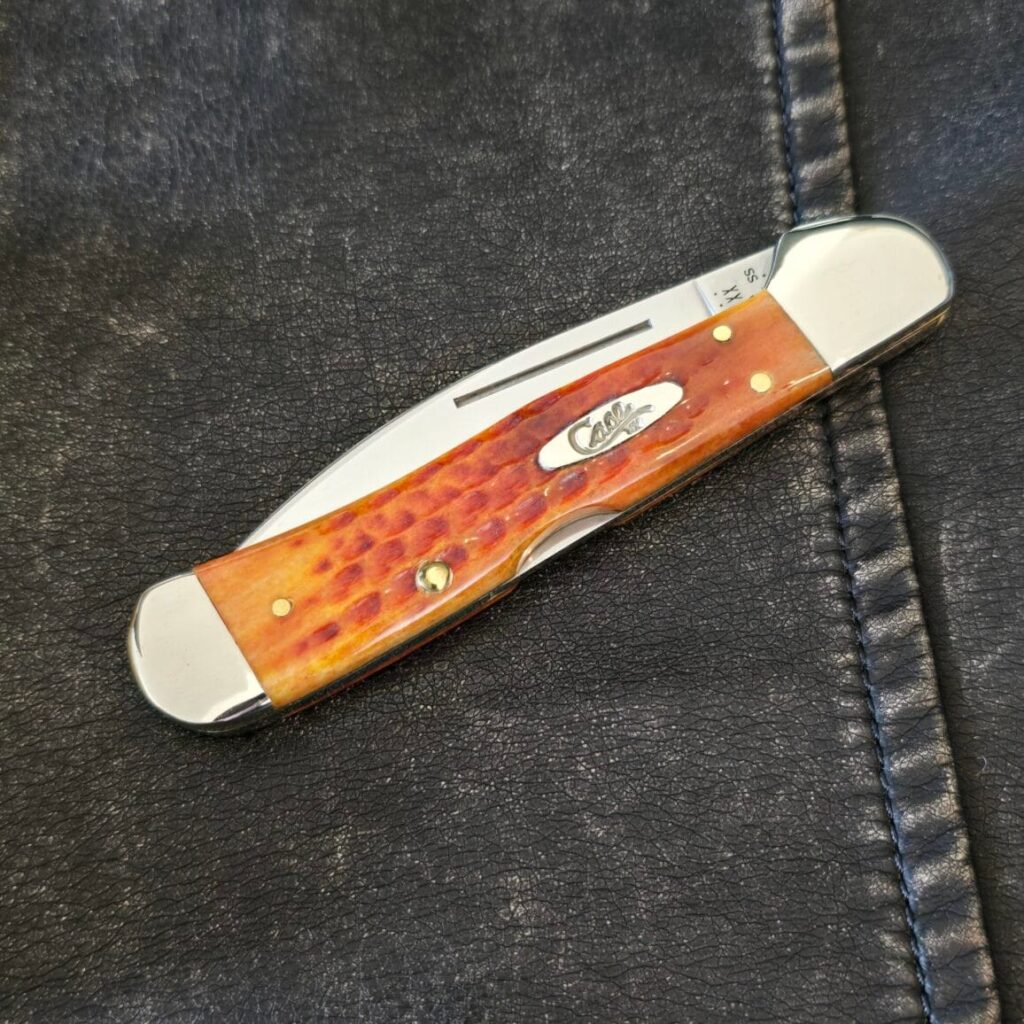Case XX USA Pocket Worn Harvest Orange Bone Corn Cob jig Copperlock 61549 WL SS No 07397 – gallery image 2