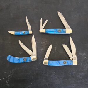 Crowing Rooster Blue Swirl Synthetic Set of 4 Slip Joint Knives