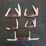 FORD Red Jigged Bone Set of 5 Slip Joint Knives