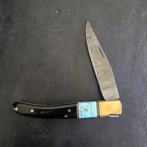 Laguiole Toothpick in Damascus, Ox Horn and Stone