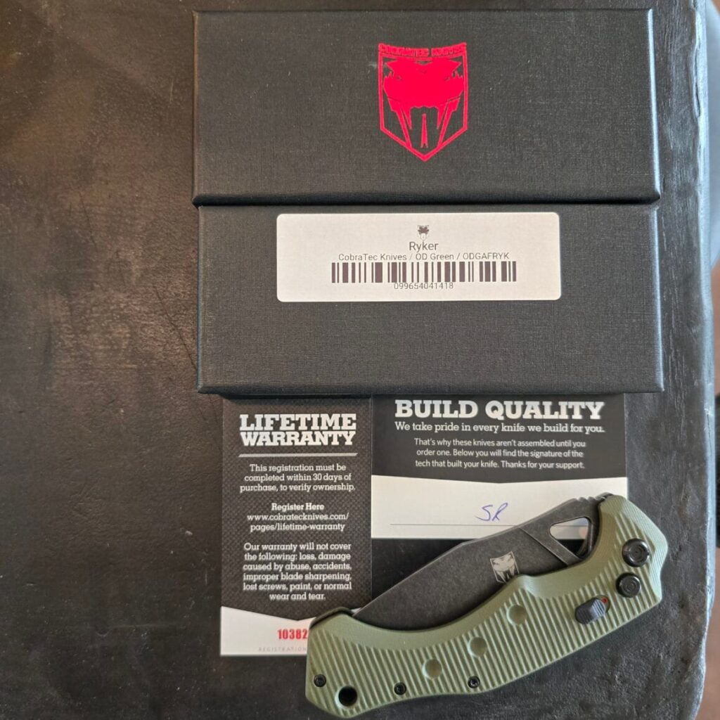 CobraTec Ryker in OD Green and D2 knife for sale