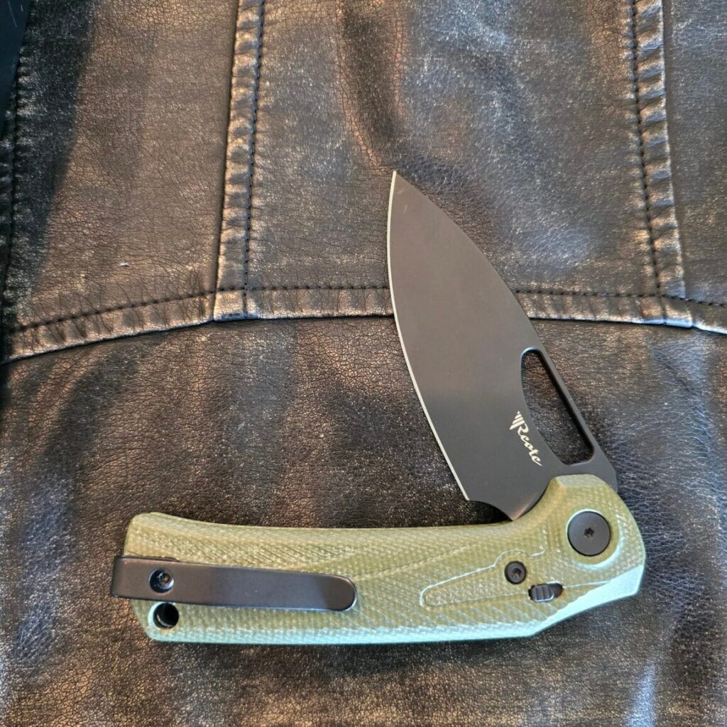 Reate PL-XE Folding Knife Green Micarta Handle Nitro-V Plain Edge Black PVD Finish knife for sale