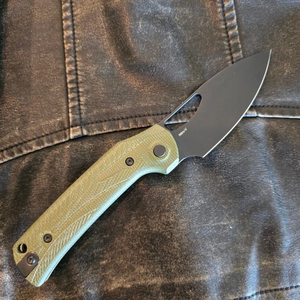 Reate PL-XE Folding Knife Green Micarta Handle Nitro-V Plain Edge Black PVD Finish knife for sale