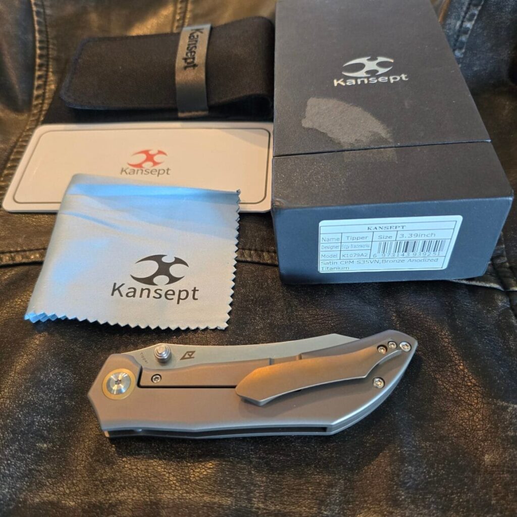 Kansept Tipper By Edgy Bladeworks K1079A2 in Satin CPM S35VM and Bronze Anodized Titanium knife for sale