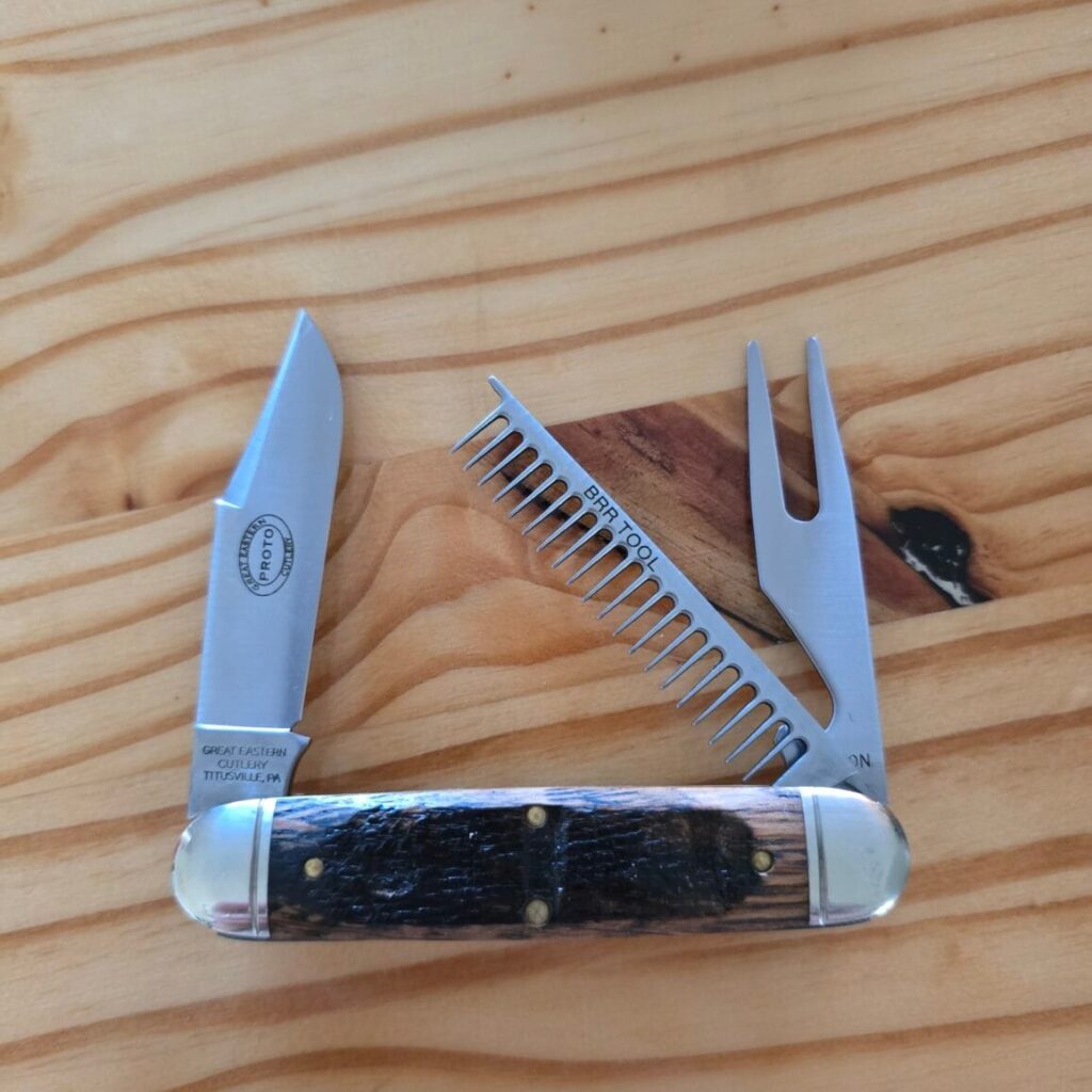 Great Eastern Cutlery #351325 Distressed Whiskey Barrel Oak PROTOTYPE knife for sale