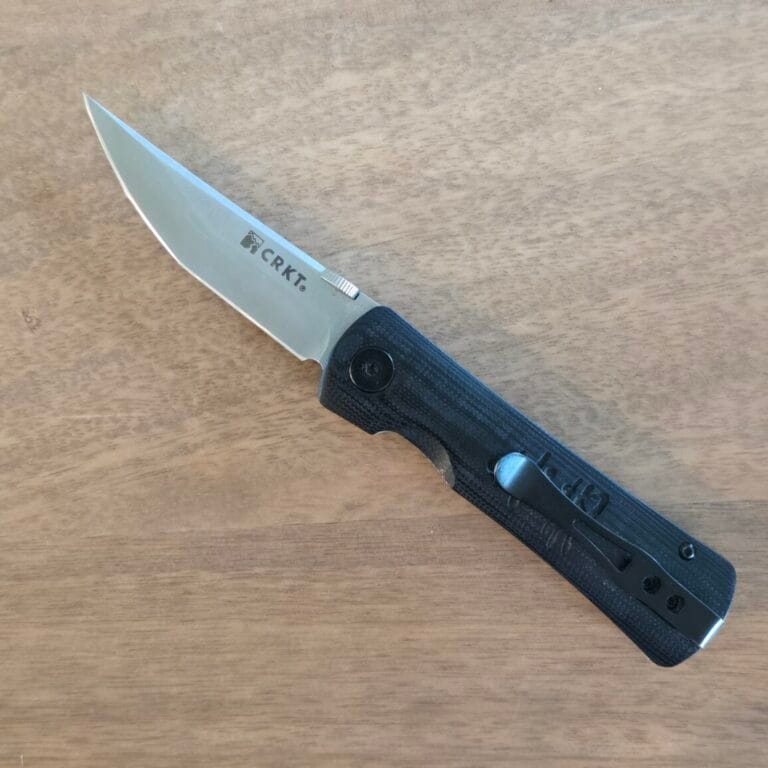 CRKT 2900 Heiho knife, designed by James Williams, with G-10 handle, thumb disk, LAWKS safety, and liner lock.