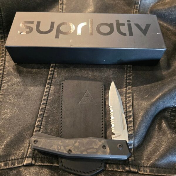 Suprlativ Infidel in Titanium Black PVD/ Black Camo Fat Carbon and M4/ Serrated Belt Satin
