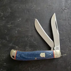 Rough Ryder Bow Trapper Folding Knife Denim Micarta Handle 440A RR2351 knife for sale