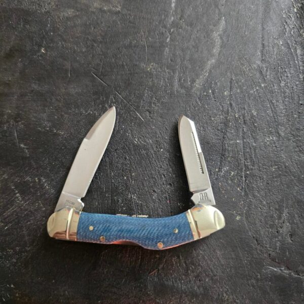 Rough Ryder Dogleg Canoe Denim Folding Knife Blue Micarta Handle T10 RR2189