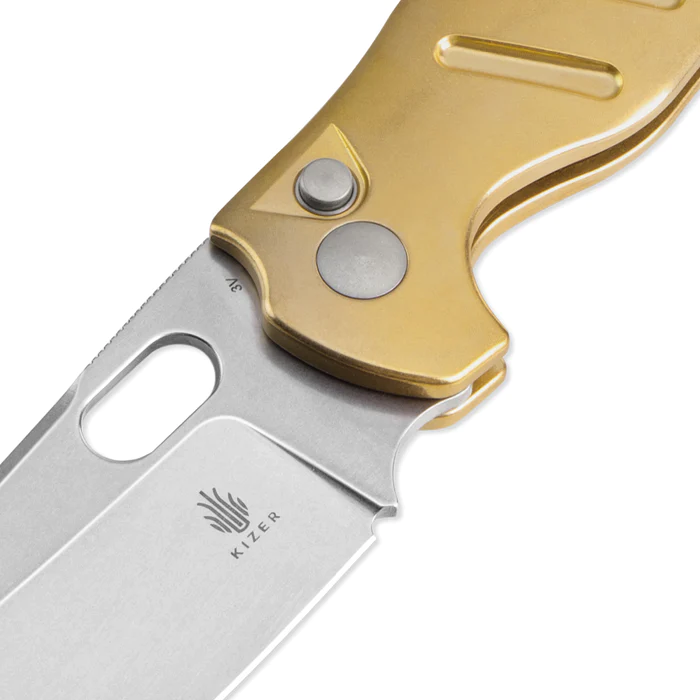 Kizer C01C 3V Blade Button Lock Brass Handle V4488BC2 – gallery image 4