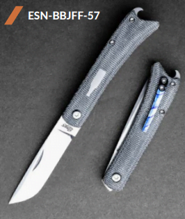 Esnyx BEER BUSTER JR. FRONT FLIPPER M390 Hand Rubbed Satin Finish Blade Handle: Bead Blast Titanium, Black Micarta Handle with a Blasted Titanium Bottle Inlay, Mokuti Clip – gallery image 5