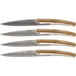 Deejo Steak Knife set with Geometry pattern and Olive Wood knife for sale