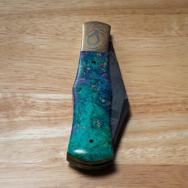 Excelsior Knife Co. TSA Exclusive Indigo Moon Box Elder Mokume Bolster Damascus Folder 1 of 1 Designed By Chuck Hawes knives for sale