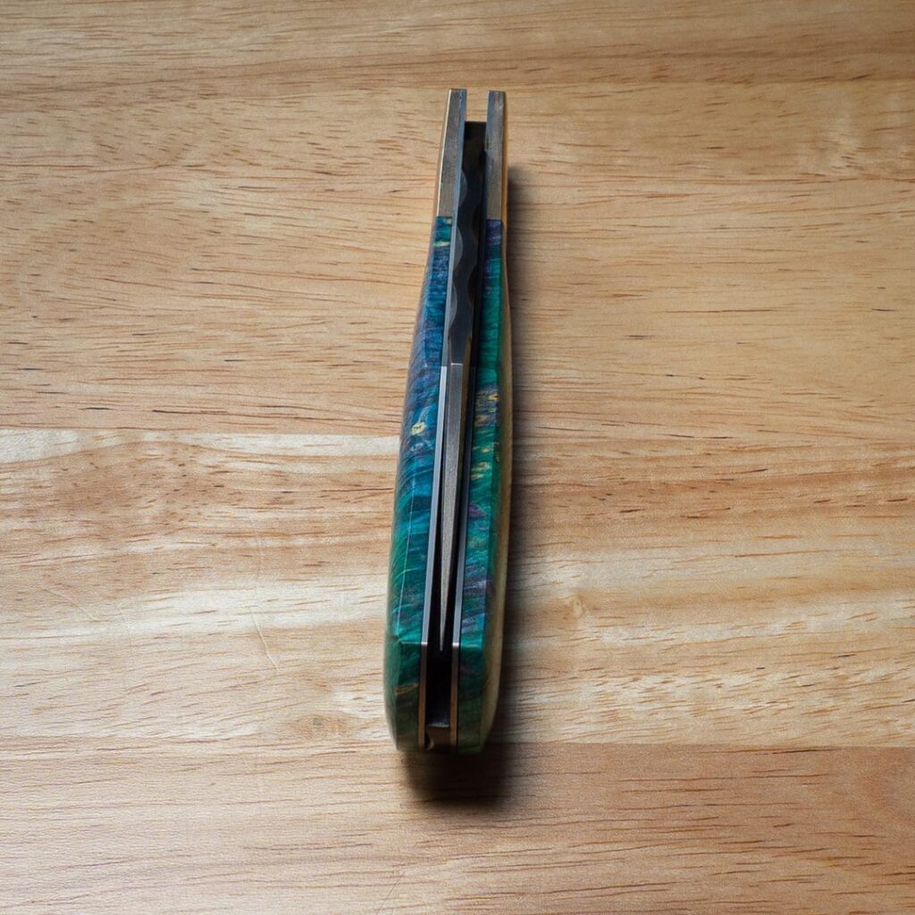 Excelsior Knife Co. TSA Exclusive Cosmos Box Elder Mokume Bolster Damascus Folder 1 of 1 Designed By Chuck Hawes knife for sale