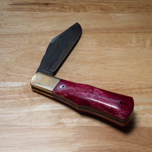 Excelsior Knife Co. TSA Exclusive Indigo Moon Box Elder Mokume Bolster Damascus Folder 1 of 1 Designed By Chuck Hawes knives for sale