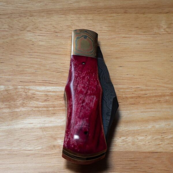 Excelsior Knife Co. TSA Exclusive Indigo Moon Box Elder Mokume Bolster Damascus Folder 1 of 1 Designed By Chuck Hawes knives for sale