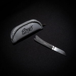 Esnyx BEER BUSTER JR. FRONT FLIPPER M390 Finish Blade Titanium Bead Blasted Handle with a Black Micarta Inlay, Bead Blasted TI Clip
