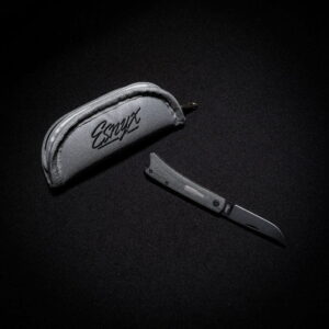 Esnyx BEER BUSTER JR. FRONT FLIPPER M390 Black PVD Finish Blade, Black Micarta Handle with Blasted Titanium Bottle Inlay