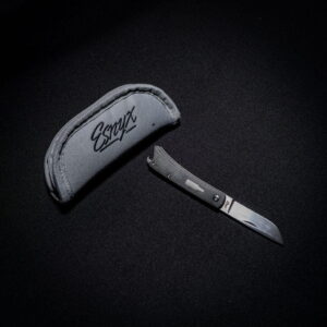 Esnyx BEER BUSTER JR. FRONT FLIPPER M390 Hand Rubbed Satin Finish Blade Handle: Bead Blast Titanium, Black Micarta Handle with a Blasted Titanium Bottle Inlay, Mokuti Clip