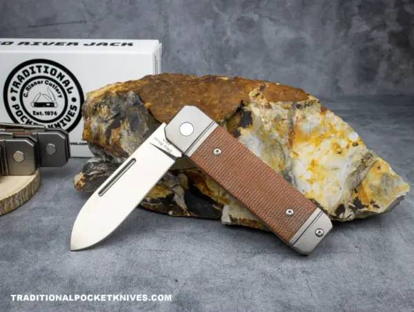 C Risner Ohio River Jack Single Spearpoint Natural Canvas Micarta – gallery image 1