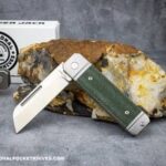 C. Risner Ohio River Jack Single Blade Sheepsfoot Green Canvas Micarta knives for sale