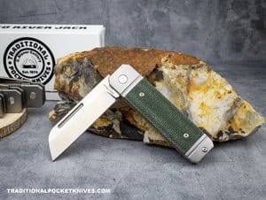 C. Risner Ohio River Jack Single Blade Sheepsfoot Green Canvas Micarta knives for sale