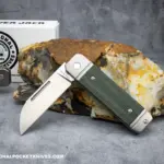 C Risner Ohio River Jack Single Wharncliffe Green Canvas Micarta