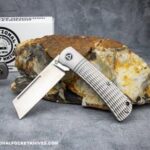 C. Risner Exclusive Hedgehog Single Blade Sheepsfoot Gray Jigged Titanium knives for sale
