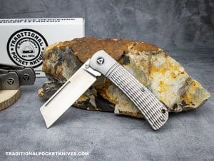 C. Risner Exclusive Hedgehog Single Blade Sheepsfoot Gray Jigged Titanium knives for sale