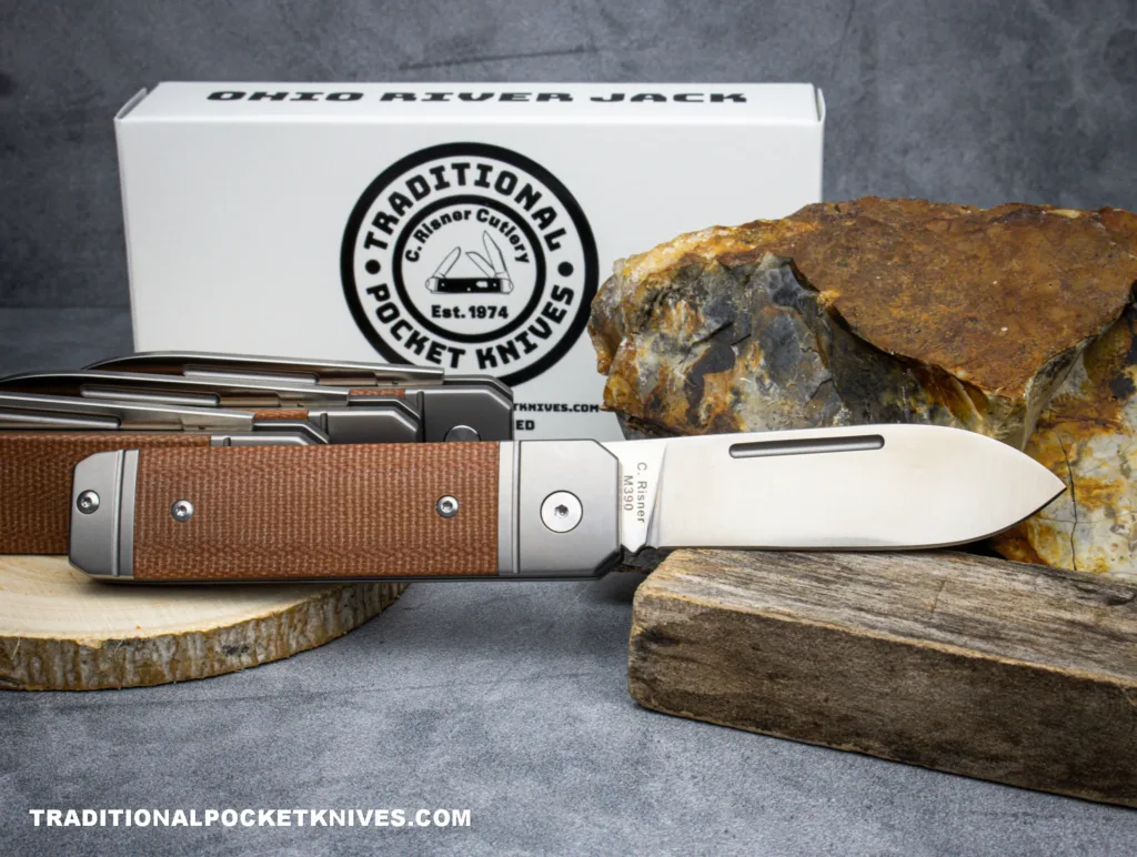 C Risner Ohio River Jack Single Spearpoint Natural Canvas Micarta – gallery image 6