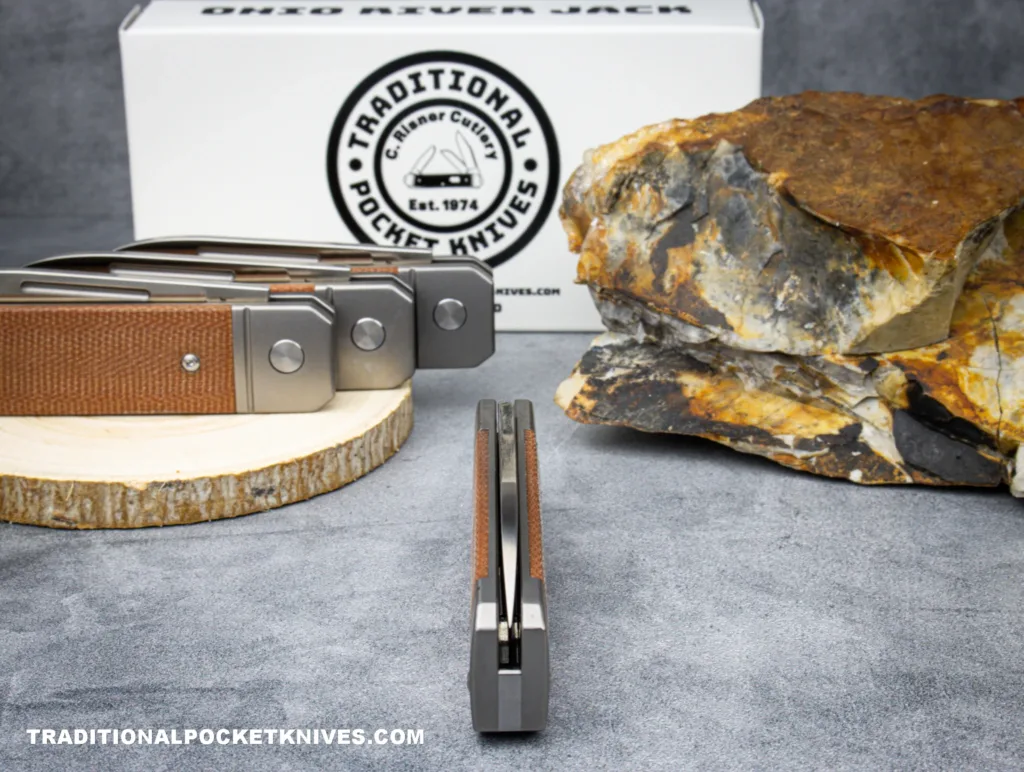 C Risner Ohio River Jack Single Spearpoint Natural Canvas Micarta – gallery image 4