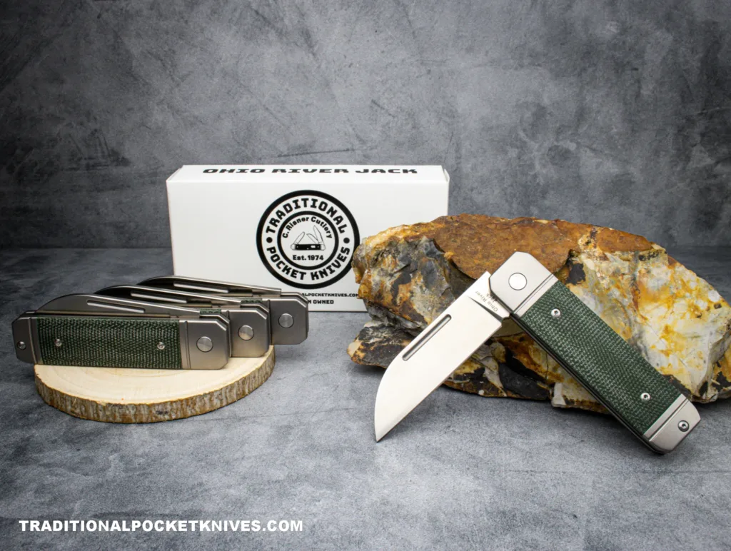 C Risner Ohio River Jack Single Wharncliffe Green Canvas Micarta – gallery image 7