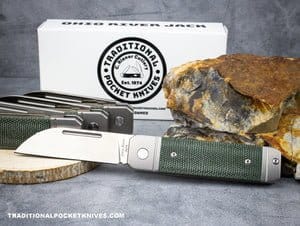 C. Risner Ohio River Jack Single Blade Wharncliffe Green Canvas Micarta knives for sale