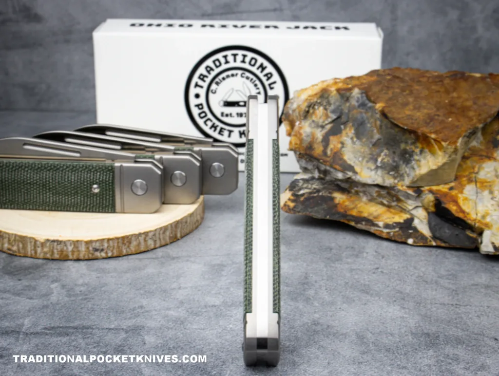 C Risner Ohio River Jack Single Wharncliffe Green Canvas Micarta – gallery image 5