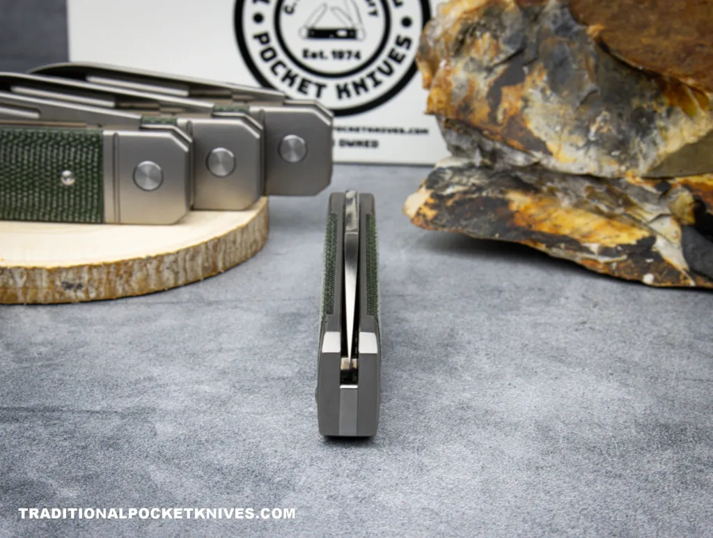 C Risner Ohio River Jack Single Wharncliffe Green Canvas Micarta – gallery image 4