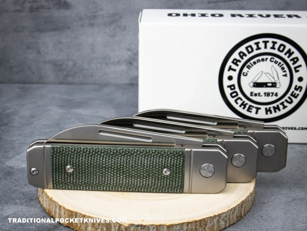 C Risner Ohio River Jack Single Wharncliffe Green Canvas Micarta – gallery image 3