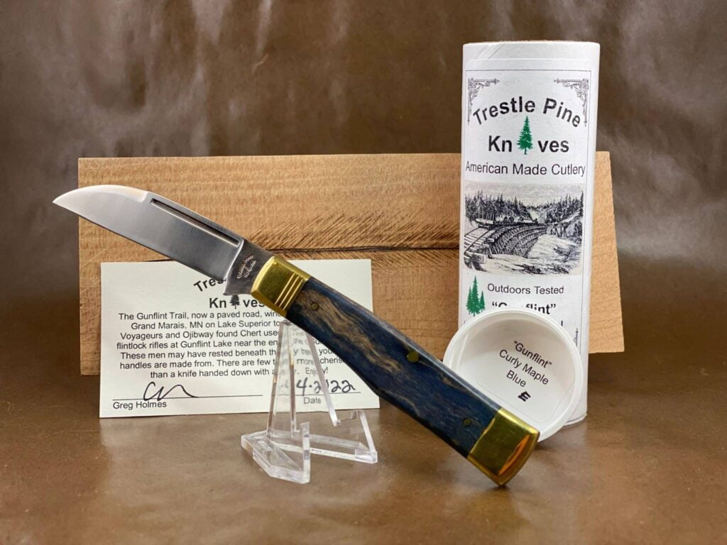 Trestle Pine Knives Gunflint ~ Curly Blue Maple Handle – gallery image 5