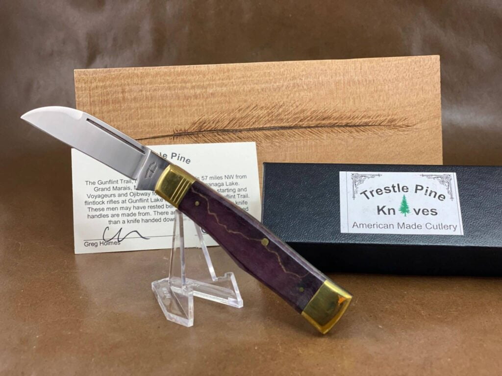 Trestle Pine Knives Gunflint ~ Curly Purple Maple Handle – gallery image 4