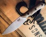 Smith & Sons BRAVE D2 Fixed Blade in Maple/Black Richlite with Leather Sheath knife for sale