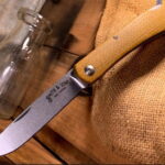 Smith & Son's Mudbug in Natural Burlap Micarta and D2 Steel knives for sale