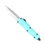 CobraTec Mint Blue FS-3 double action OTF Knife Serrated Tanto knives for sale