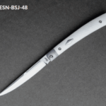Esnyx Barracuda Slip Joint with M390 Hand Rubbed Satin Finish Blade Handle: Bead Blast Titanium Liners with Integral Bolsters, Ivory G10 Textured Handle with Satin Diamond Inlay knives for sale