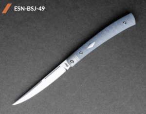 Esnyx Barracuda Slip Joint with M390 Hand Rubbed Satin Finish Blade Handle: Bead Blast Titanium Liners with Integral Bolsters, Steel Blue G10 Textured Handle with Satin Diamond Inlay knives for sale