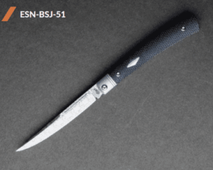 Esnyx Barracuda Slip Joint with Damasteel Etched Finish Blade Handle: Bead Blast Titanium Liners with Integral Bolsters, Black G10 Textured Handle with Satin Diamond Inlay knives for sale