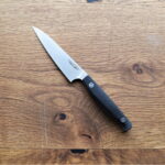 Bradford Paring Knife in 3D Microtextured Black G-10 and AEB-L Steel with Leather Sheath knife for sale