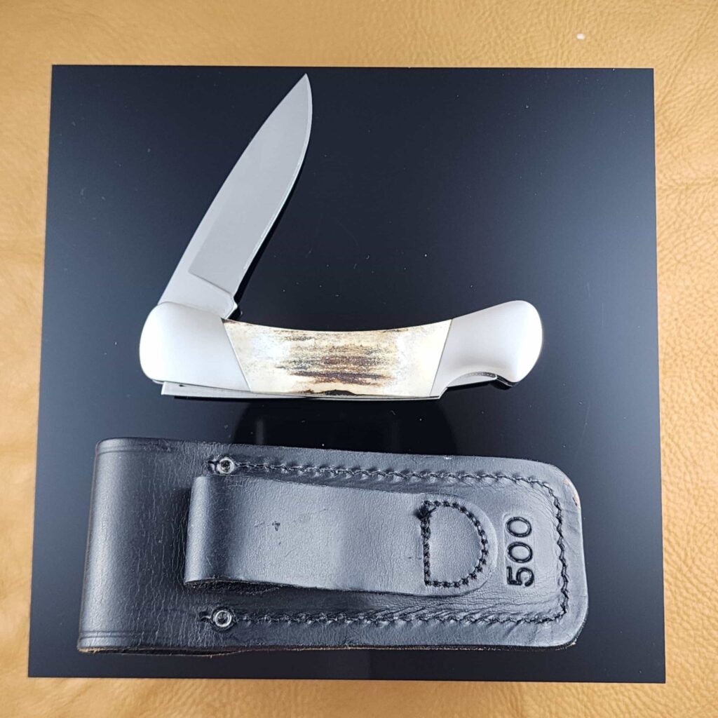 Buck 500 Lockback Folder with Sheath in Beautiful Stag – gallery image 2