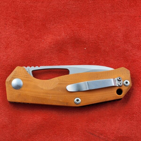 Kizer Orange Liner Lock in N590 Kesmec, Kim & Azo Design Gently USED - Image 2