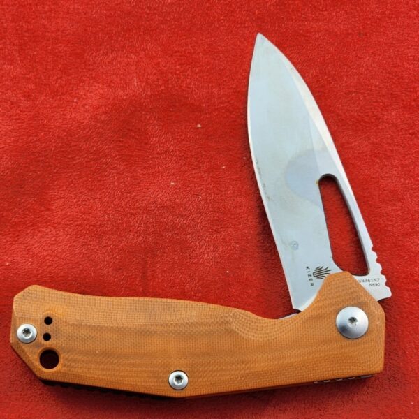 Kizer Orange Liner Lock in N590 Kesmec, Kim & Azo Design Gently USED